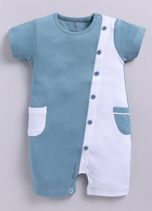 Twin Color Stylish Baby Boy Romper-Blue