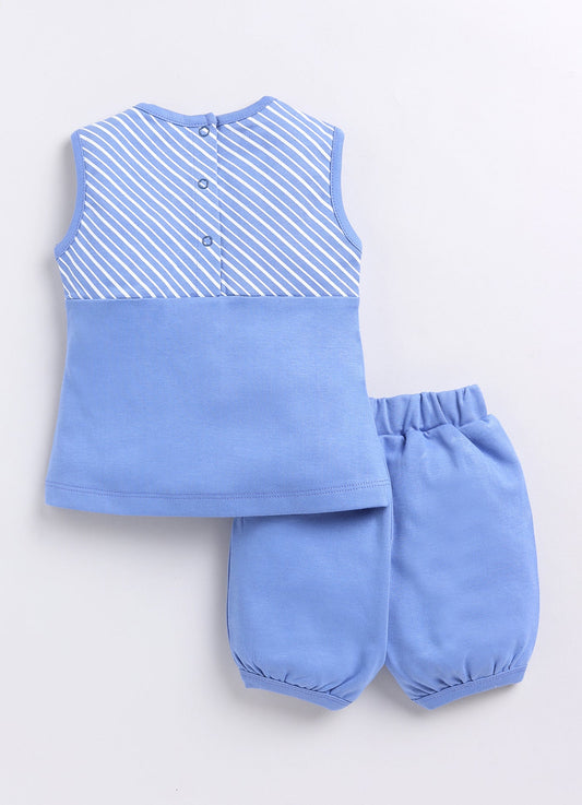 Baby Girl Striped Sleeveless Top & Short Set-Blue