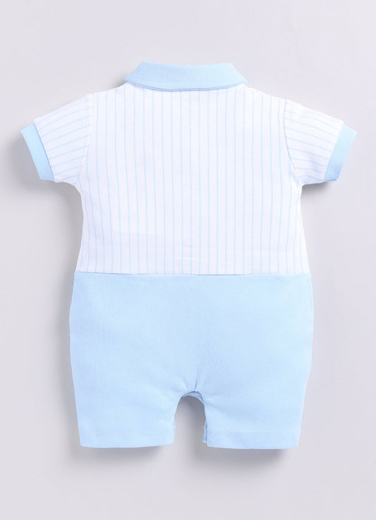 Half Sleeve Striped Baby Boy Romper-Sky Blue