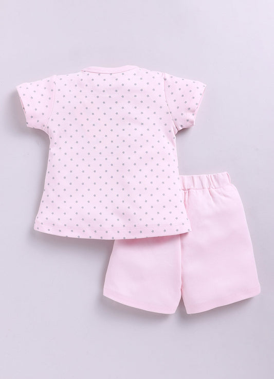 Baby Girl Printed Half Sleeve Top & Short Set-Pink