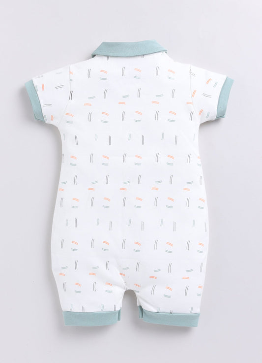 Printed Half Sleeve Baby Boy Romper-White