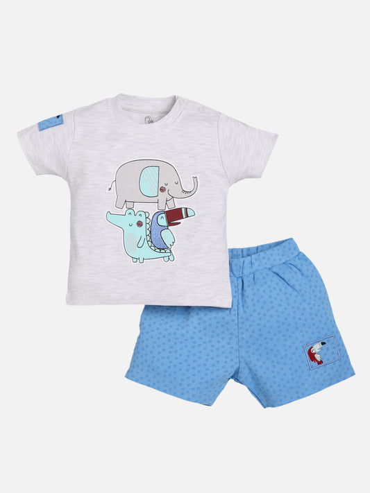 Animal printed T-Shirt Shorts set for Baby Boy-ROYAL