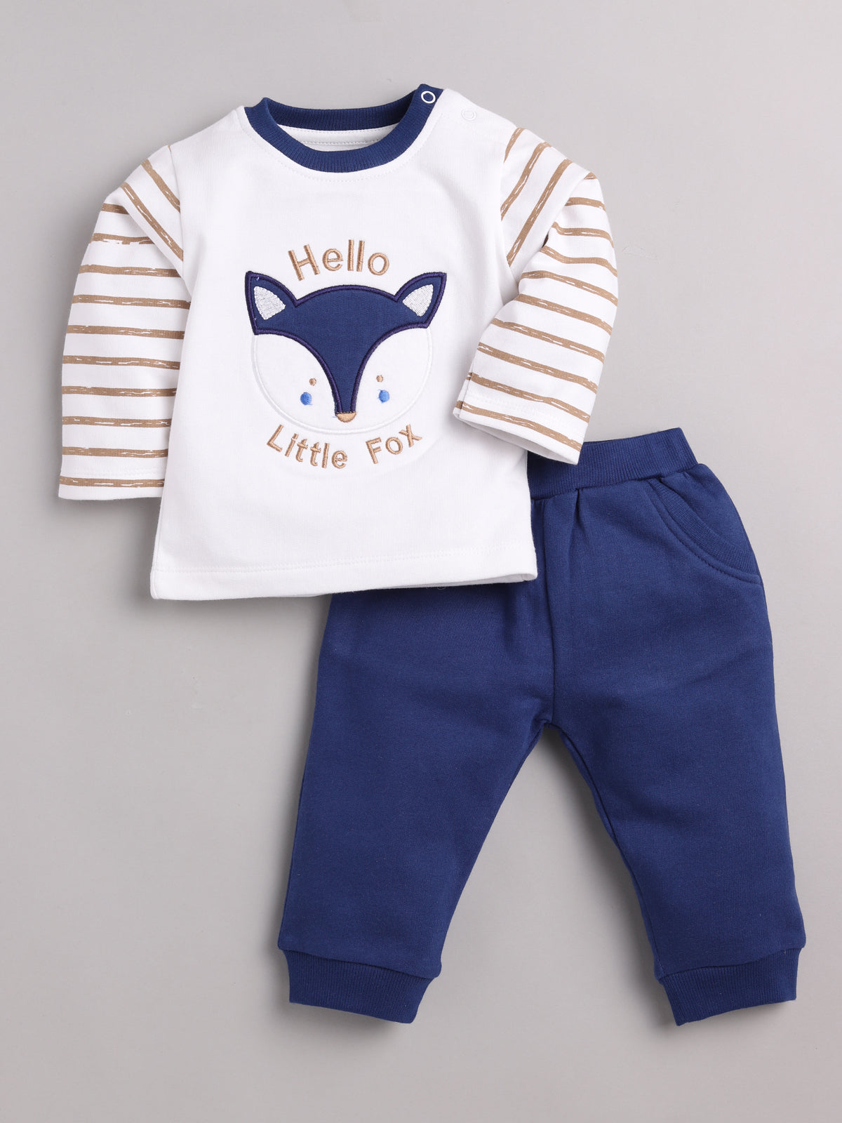 Little Fox printed casual T-Shirt Pyjama set-NAVY