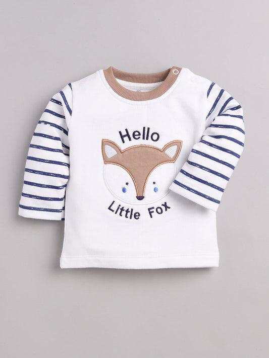 Little Fox printed casual T-Shirt Pyjama set-BEIGE